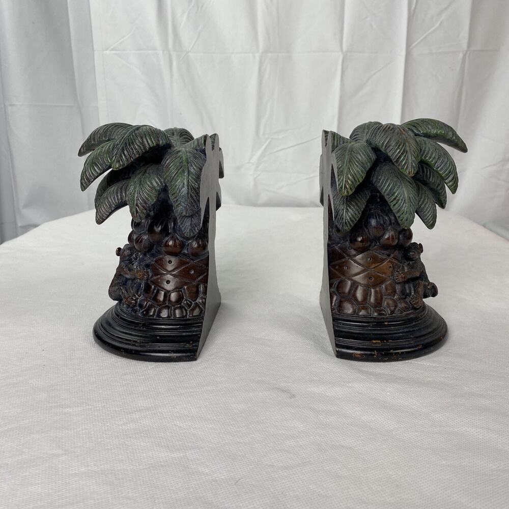 Palm Tree Brown Book Ends Pair Featuring A Monkey